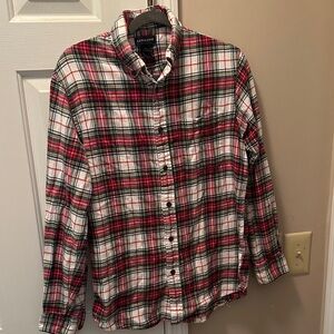 Lands' End Men's Red and Green Plaid Flannel Shirt Medium 15-15 &1/2